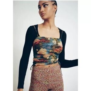 Urban Outfitters Tasmin Mesh Ruched Cropped Cami Floral Size S